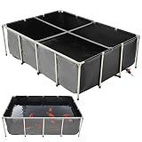 VEVOR Canvas Fish Pond Koi Tank, 470 Gal Above Ground Fish Tank Turtle Pond | Rectangular FishGold Tank with Clear Viewing Panel, Stainless Steel Frame & Drain Valve For Breeding, Irrigation