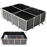 VEVOR Canvas Fish Pond, 470 Gal Above Ground Fish Pond, PVC Koi Tank with Clear Viewing Panel, Rectangular Goldfish Tank with Stainless Steel Frame & Drain Valve, for Breeding Koi, Irrigation(Black)