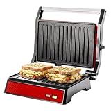 OVENTE Electric Indoor Panini Press Grill + Sandwich Maker, Red GP0620R