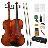 PHOENIX Violin 4/4 Full Size Set, Fiddle Solid Wood with Ironwood Octagonal Bow & Rosewood Bow Extra strings & Bridge, 2 Rosins, Tuner, Mute, Case (European woods, Full)