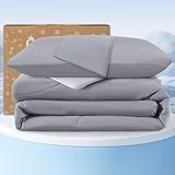 QUTOOL Cooling Comforter Queen Size, Double-Sided Cooling Blankets for Hot Sleepers and Night Sweats, Silk Smooth Ice Cool Comforter with 2 Pillowcases, Breathable & Lightweight Grey, 90"x90"