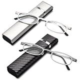 LianSan Compact Folding Reading Glasses for Men Women - Portable Blue Light Blocking Foldable Computer Readers with Slim Case(2 Colors,1.50x)