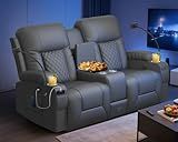 DG PEAFOWL Loveseat Recliner Sofa, Home Theater Seating with Center Console, Reclining Loveseat RV Couch with USB Ports & Phone Holders, Wall Hugger RV Sofa Furniture with Storage & Pocket