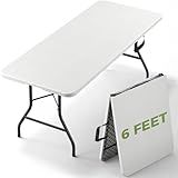 MAKE CHANGES Folding Table, 6 FT Foldable Plastic Table with Carrying Handle, Heavy Duty Portable Fold-in-Half Utility Table for Party, Camping, Banquet, Craft, Wedding, Indoor & Outdoor Use