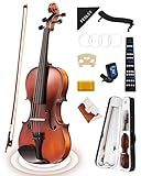 Fesley Violin Fiddle Full Set: 4/4 Matt Violin Kit for Beginners, Acoustic Violin with Hard Case, Solidwood Hand Made Starter Kit with Bow, Rosin, Shoulder Rest, Tuner, Extra Strings