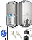 Veise VE027 Built-in Wi-Fi Smart Lock, Fingerprint Keyless Entry Front Door Lock, App Remote & Voice Control, No Hub Needed, Touchscreen Keypad Deadbolt, IP65 Waterproof, BHMA Grade 3, Satin Nickel
