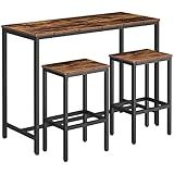 HOOBRO Bar Table and Chairs Set, 47.2” Rectangular Pub Table with 2 Stools for Small Space, High Top Table, 3-Piece Breakfast Table Set, Sturdy Metal Frame, Easy to Assemble, Rustic Brown BF52BT01
