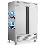 Coolski 54"W Commercial Freezer, -13℉ ~5℉, 49 Cu.Ft 2 Door Reach-In Stainless Steel Upright Freezer for Restaurant, Cafe, Shop, Business, 8 Adjustable Shelves