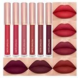 BestLand 6PCS Deep Red Liquid Lipstick Set, Matte Lip Gloss Long Lasting Waterproof, High Pigment Full Coverage Lip Color Collection with Crimson Wine Plum Dark Nude Shades for Bold Makeup