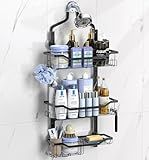 Polinook Foldable Shower Caddy Hanging - 3 Tier Height Adjustable Shower Organizer - Rustproof Showerd Shelves For Inside Showerbath - No Driling Shower Rack Over Showerhead