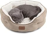 Bedsure Dog Beds for Small Dogs - Round Cat Beds for Indoor Cats, Washable Pet Bed for Puppy and Kitten with Slip-Resistant Bottom, 20 Inches, Camel