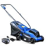 Wild Badger Power Electric Lawn Mower 40V Brushless 14" Cordless&Push, 5 Cutting Height Adjustment, 4Ah Battery and Super Charger, Blue