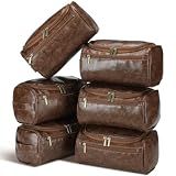 Aliceset 6 Pcs Groomsmen Gifts Leather Toiletry Bags,Dark Brown