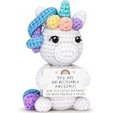 Small Funny Knitted Unicorn Stuff with Awesome Card,Creative Cute Crochet Doll Cheer Up Birthday Gifts for Women Men Best Friends,Christmas Stocking Stuffers Decoration and Inspirational Gifts