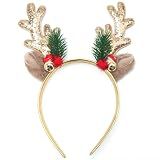 TULOBI Christmas Headbands Glitter Christmas Elk Antlers Headband Cute Xmas Hair Bands Holiday Headbands Party Gift Christmas Costume Party Accessories for Women and Girls (Gold)