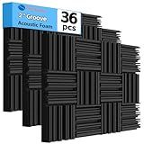 TroyStudio Groove Acoustic Foam Panels, 36 Pcs 2 Inches 12 X 12 Broadband Sound Absorbing Foam, Dense Soundproof Padding Tile, Recording Studio Foam Absorber, Groove Decorative 3D Wall Ceiling Panel