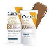 CeraVe Hydrating Mineral Sunscreen SPF 30 with Sheer Tint, Tinted Mineral Sunscreen with Zinc Oxide & Titanium Dioxide, Blends Seamlessly For Healthy Glow, Deep, 1.7 Oz