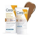 CeraVe Tinted Sunscreen for Face, Mineral SPF 30 Moisturizer, Deep, 1.7oz