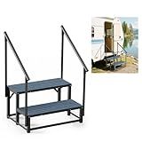 RV Steps with 2 Handrail, 2-Step Heavy Duty Hot Tub Steps, Non-Slip Outdoor Spa Steps for RV, Camper, Trailer, Mobile Home, Porch, Portable Ladder Stairs with Anti-Slip Mats (‎2 Steps with 2 Handrail)