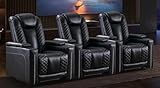CANMOV Electric Recliner Chairs Set of 3, Breathable Faux Leather Home Theater Seating Recliner with Ambient Lighting, Power Recliner Chairs with USB Ports, Cup Holders, Hidden Arm Storage, Black