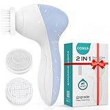 COSLUS Facial Cleansing Brush Silicone Face Scrubber: 2 in1 FBS-D Electric Exfoliating Massage Device Waterproof Deep Cleaning Exfoliation Rotating Spa Machine - Electronic Skin Care Wash Clean System