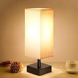 aooshine Small Bedside Table Lamp for Bedroom - Square Cream Fabric Shade