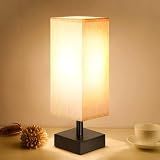 aooshine Small Bedside Table Lamp for Bedroom - Square Cream Fabric Shade