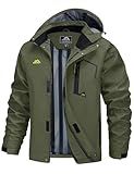 MAGCOMSEN Raincoat for Men Waterproof with Hood Windbreaker Jackets Lightweight Water Resistant Sportswear with Mesh Lining Army Green, L