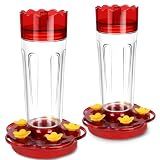 2 Pack Plastic Hummingbird Feeders for Outdoors Hanging Ant and Bee Proof,15 Ounces Red Hummingbird Feeder with 5 Feeding Ports and Perches, Built-in Ant Moat, Outside Garden Décor (Plastic, 2)