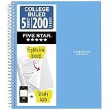 Five Star Spiral Notebook + Study App, 5 Subject, College Ruled Paper, 8-1/2" x 11", 200 Sheets, Fights Ink Bleed, Water Resistant Cover, Pacific Blue (73635)