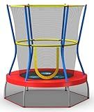 SKYWALKER TRAMPOLINES 48” Round, Indoor Outdoor Mini Trampoline for Kids Toddler Bouncer with Enclosure Net, Padded Frame, Cover and Handlebar, No-Gap Safe Design, Zoo Adventure
