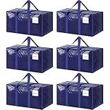 6 Pack Extra Heavy Duty Large Moving Bags with Strong Zipper, Dark Blue