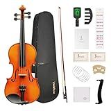 PHOENIX Violin 4/4 Full Size Set, Fiddle Solid Wood for professional Beginners Adults with Bow Extra strings & Bridge, 2 Rosins, Tuner, Mute, Case (Triangular case, 4/4)