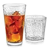 Libbey Yucatan Tumbler and Rock Drinking Glasses Set, Textured 16 Piece Glassware Set, All Purpose Glass Cups for Events and Everyday Use