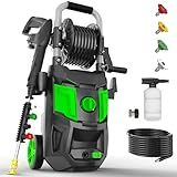 Electric Pressure Washer - 5000PSI Max, 3.6 GPM, 20FT Hose, 35FT Power Cord, 4 Nozzles, Foam Cannon High Power Washers for Car, Patio, Driveway, Garden, Outdoor Surface Cleaning, Green