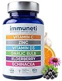 Immuneti Advanced Immune Support – Doctor Formulated 6-in-1 Daily Immunity Supplement – Made in USA – With Vitamin C, D3, Zinc, Elderberry, Garlic & Echinacea - Vital Nutrients & Antioxidants (1)