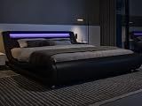 Allewie Queen Size LED Platform Bed Frame with Adjustable Headboard, Black