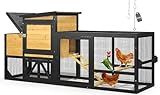 TIMHAKA 80" Chicken Coop for 2-4 Chickens with Wheels, Outdoor Wooden Hen House w/Nesting Box & Run Cage, Weatherproof for Backyard Poultry Pet Hutch, Removable Tray and Hanging Chicken Feeder