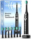 Bymore Electric Toothbrush for Adults, Sonic Rechargeable Toothbrush with 8 Brush Heads, 330-Day Battery, 5 Cleaning Modes & 2-Min Timer, Travel-Friendly Ultra Clean Design – Black