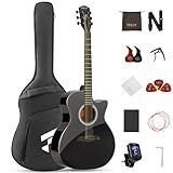 41" Acoustic Guitar Kit for Beginner: 4/4 Full Size Cutaway Acustica Guitarra Bundle for Adult Teen with Gig Bag, Tuner, Strap, Strings, Picks, Capo, FF60, Black