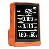 5-in-1 Professional Indoor Air Quality Monitor Indoor Portable CO2 Monitor | Temperature | Formaldehyde Detector | Humidity TVOC | Air Quality Tester - Confined Space Clean Air Monitor (Orange)