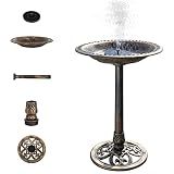VINGLI Pedestal Bird Bath with Solar Fountain, Solar Pump Resin Birdbaths, Weather Resistant Bird Baths with Ground Stakes, Vintage Finish Garden Decor for Outdoor, Patio, Yard, Lawn (Copper)