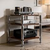 FLSQJSY Heavy Duty AV Media Stand, AV Component Stand with Stainless Steel Bracket, Stereo Component Rack, Suitable for Living Rooms, Offices and Recording Studios (Black Walnut, 3-Tiers)