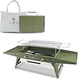 Charmline 14 x 9 inches Small Portable Charcoal BBQ Grill, Foldable Compact Camping Barbecue for 1–3 People, Ideal for Garden, Beach, Picnic & Tabletop Use, Green