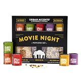 Urban Accents Movie Night Popcorn Gift Set – Includes 3 Gourmet Popcorn Kernel Varieties & 5 Flavorful Seasonings – Perfect Snack Gift Box for Parties, Holidays, or Movie Lovers