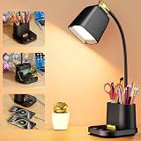 LED Desk Lamp for Dorm 2 USB Ports, Dorm Room Essentials, Small Table Lamp for Home Office, College Dorm Room Gifts, Gooseneck Desk Light with Charger Storage Box for Study, Reading, Craft, Work, Task