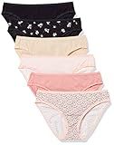 Amazon Essentials Women's Breathable Cotton Bikini Brief Underwear with Full Coverage, Pack of 6, Ditsy Floral/Floral/Mini Stripe/Multicolor, Large