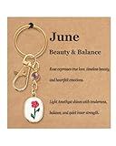 Popizard Birthstone Purse Charms Keychain- June Rose Birth Flower Key Chain, Personalized Bag Charms Wallet Accessories