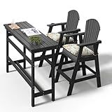 Sundale Outdoor Adirondack Bar Table and Chairs Set, 3 Pieces HDPE Outdoor Patio Bar Set, All Weather Outdoor Furniture for Outside, Poolside, Backyard, Garden (3, Black)