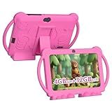 HOTTABLET Kids Tablet 7 inch Android 12, 4GB RAM 32GB ROM, 512GB Expandsion, with Parental Control, WiFi, Bluetooth, Dual Camera with Silicone Case, 1PCS(Pink)
